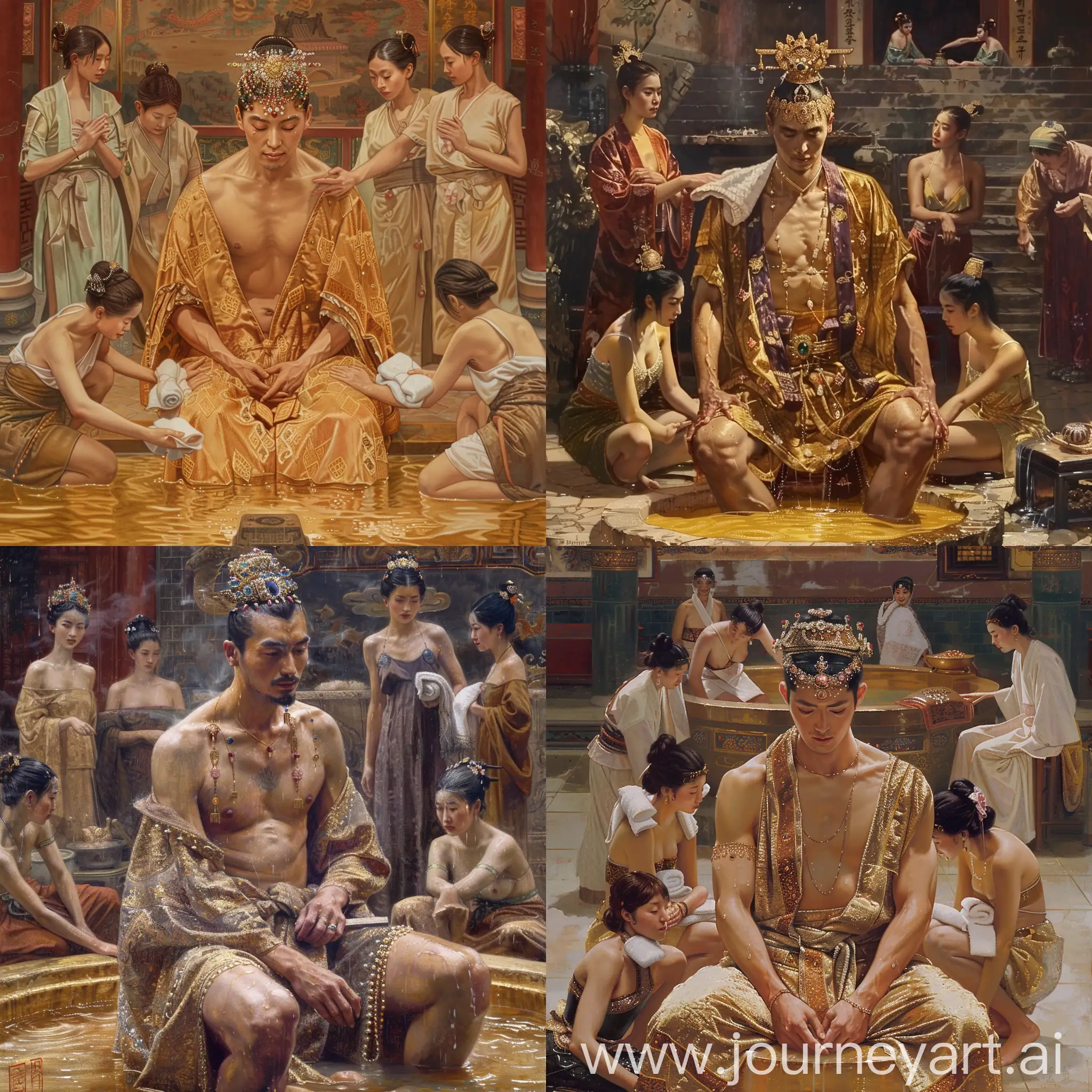 Empress-Wu-Zetian-in-Golden-Hot-Spring-Surrounded-by-Attendants