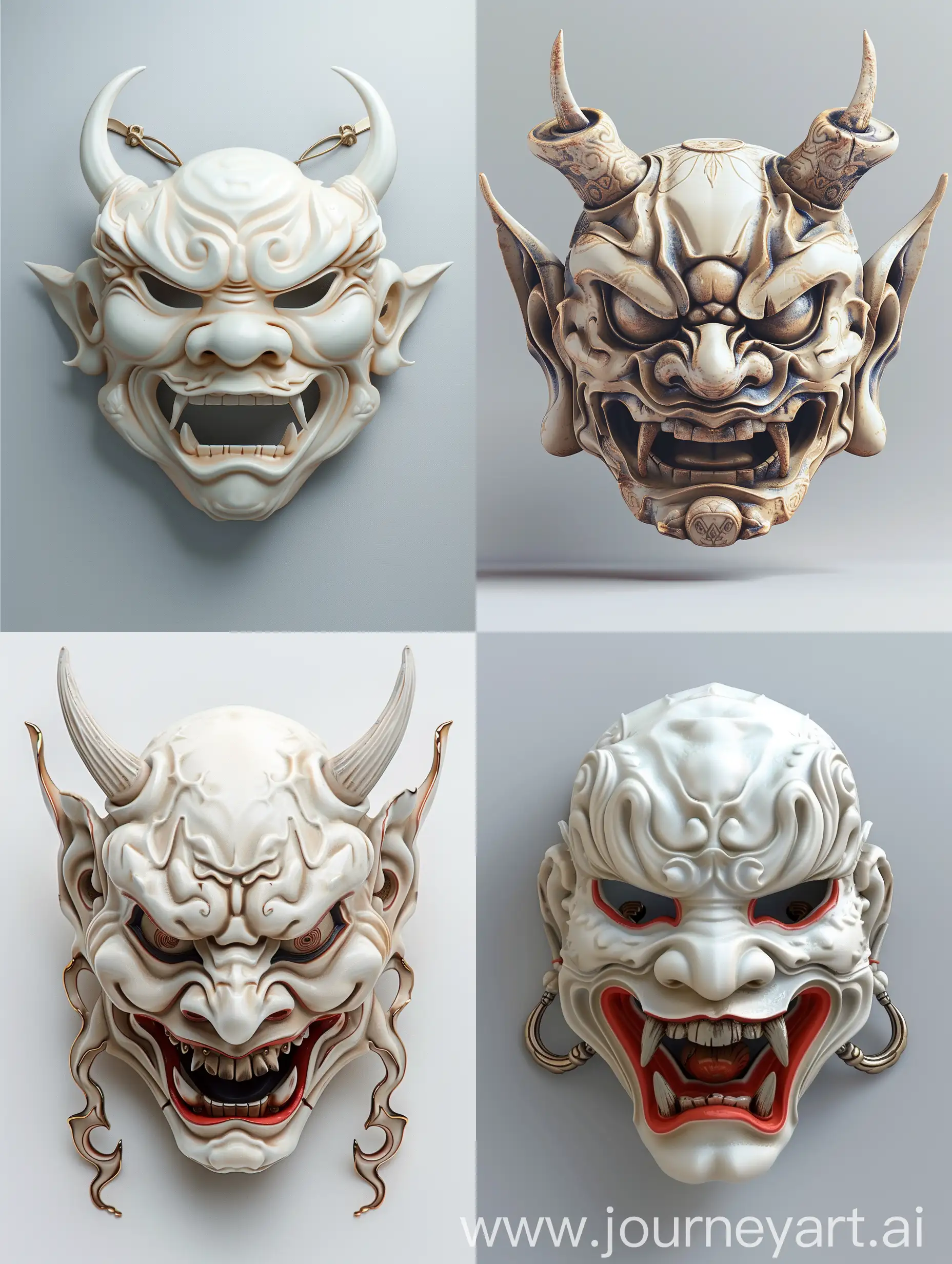 oni mask, made of porcelain,satsuma style, hyper realistic, 3d.