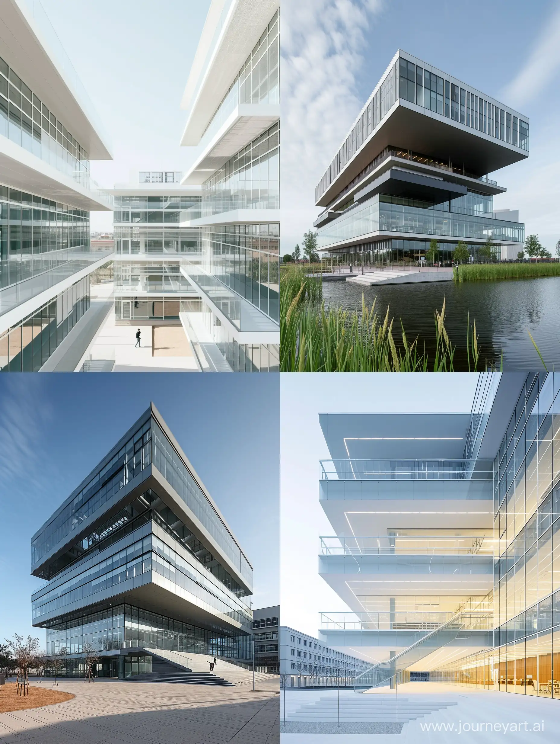/imagine a instutucional building contest architecture, 8 floors,exterior,perspective,Photographed by Iwan Baan,clean lines, open spaces, and the use of glass and steel.