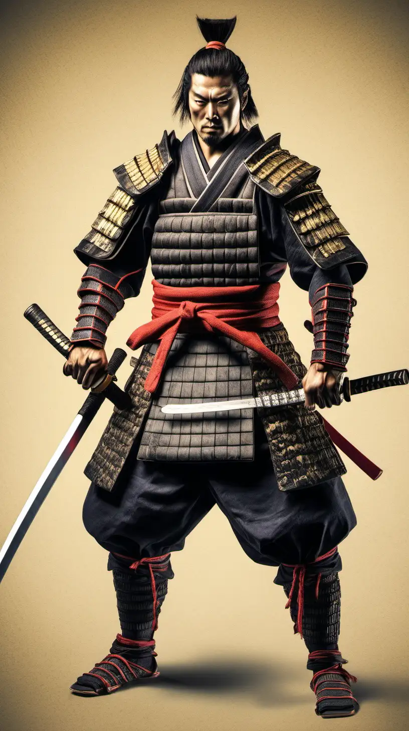 samurai warrior with 15% body fat build with historically appropriate background