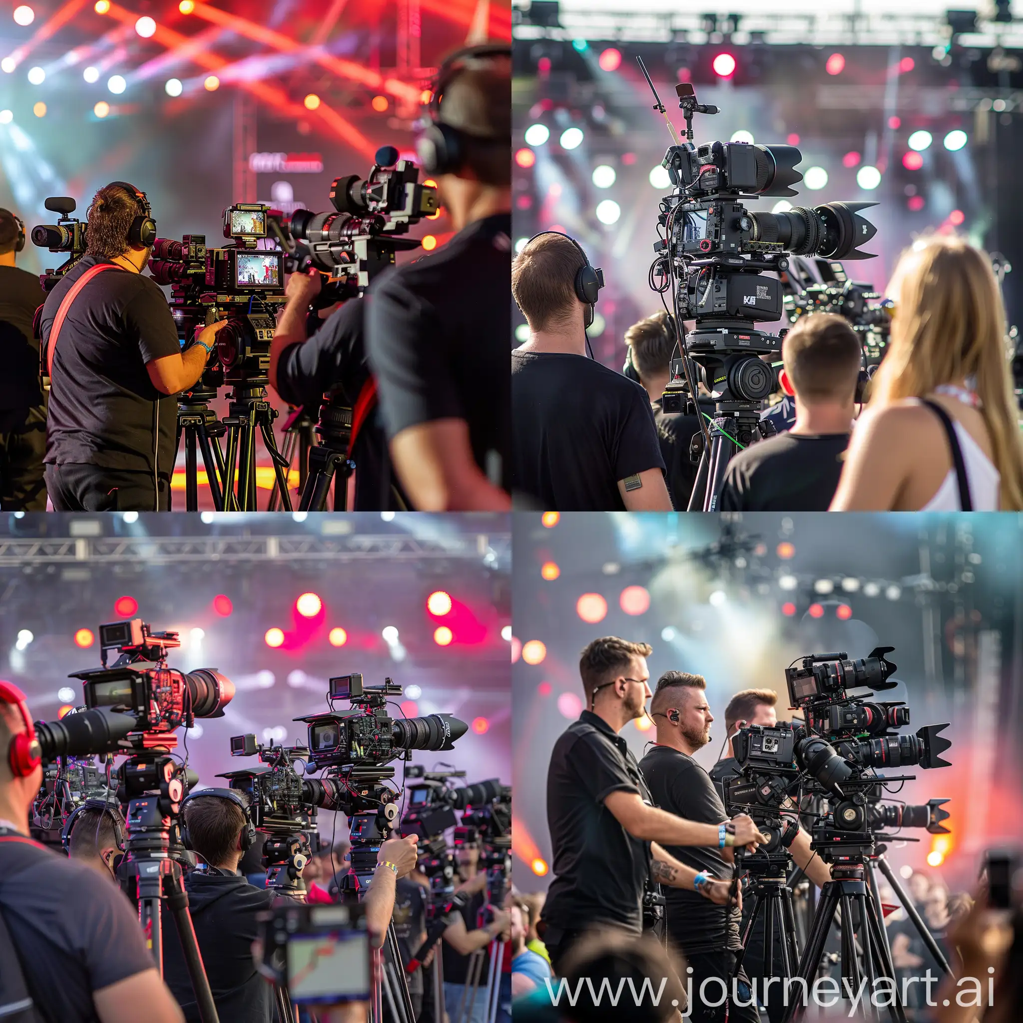 create image of broadcast production team with cameras on festival concert