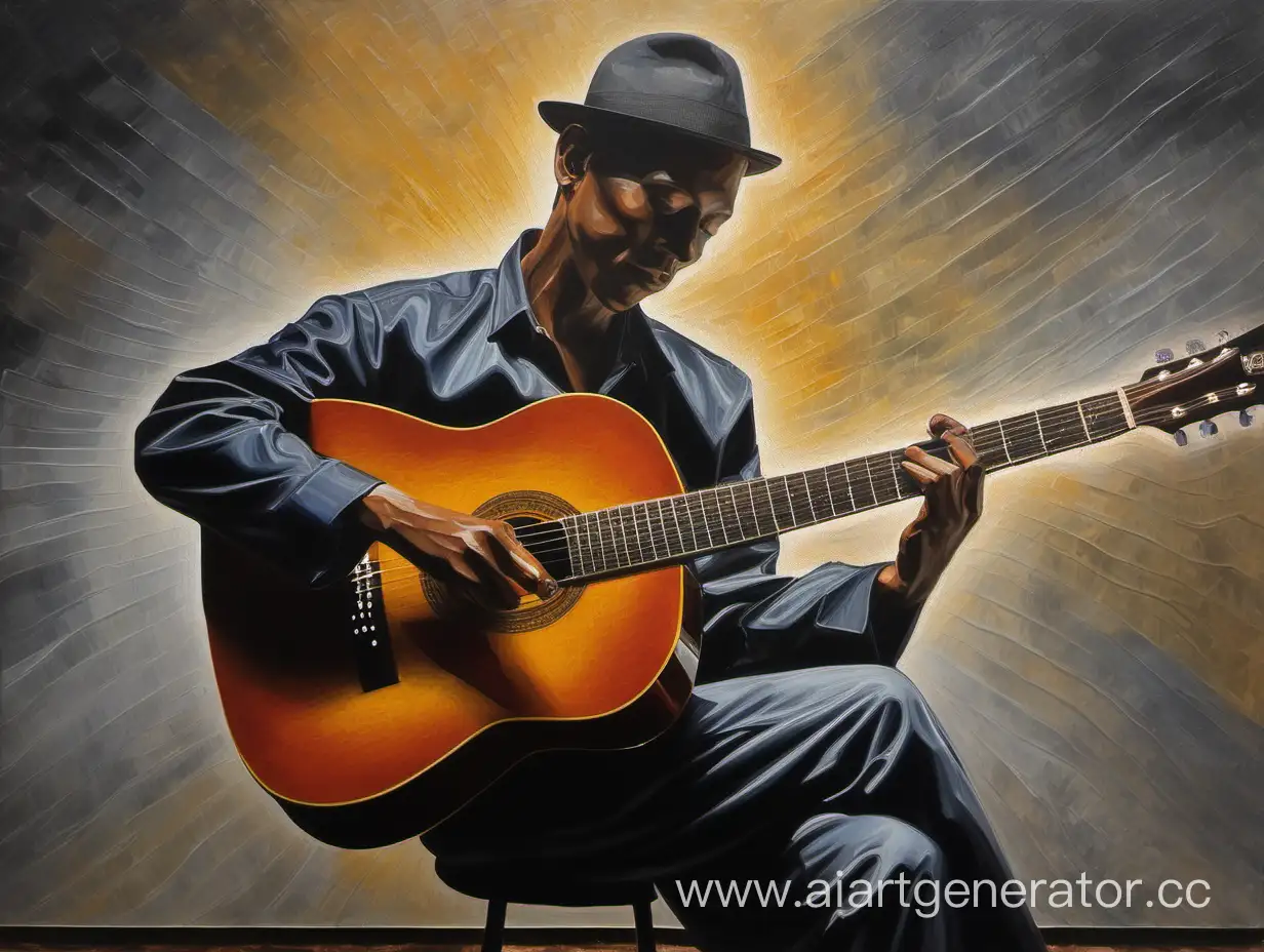 Картина маслом изображающая человека который играет на гитаре