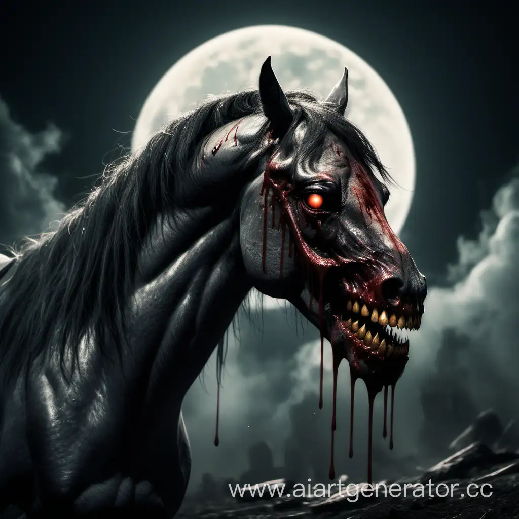 Sinister-Horse-with-Golden-Teeth-Feeding-on-Victims-in-Moonlight