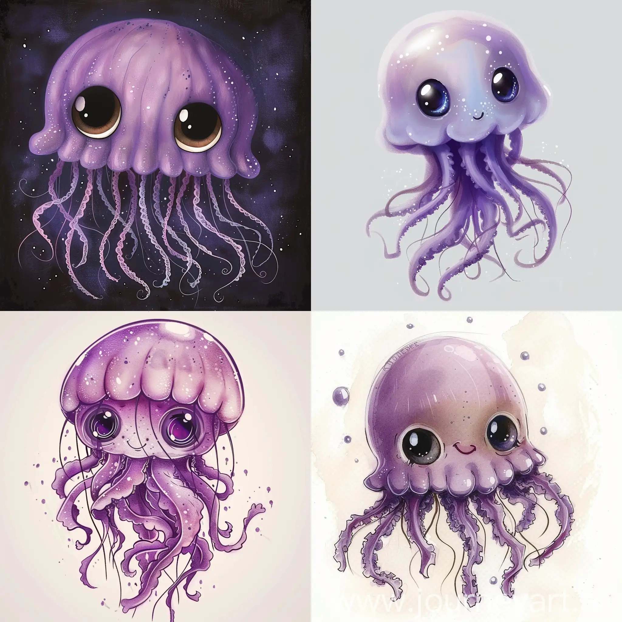 jellyfish, purple, cute, drawing style, big eyes