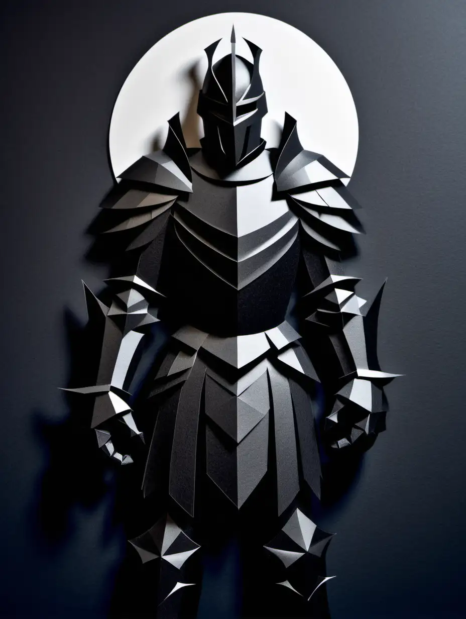 Mystical Black Knight with Wings in Paper Cutout Chaos