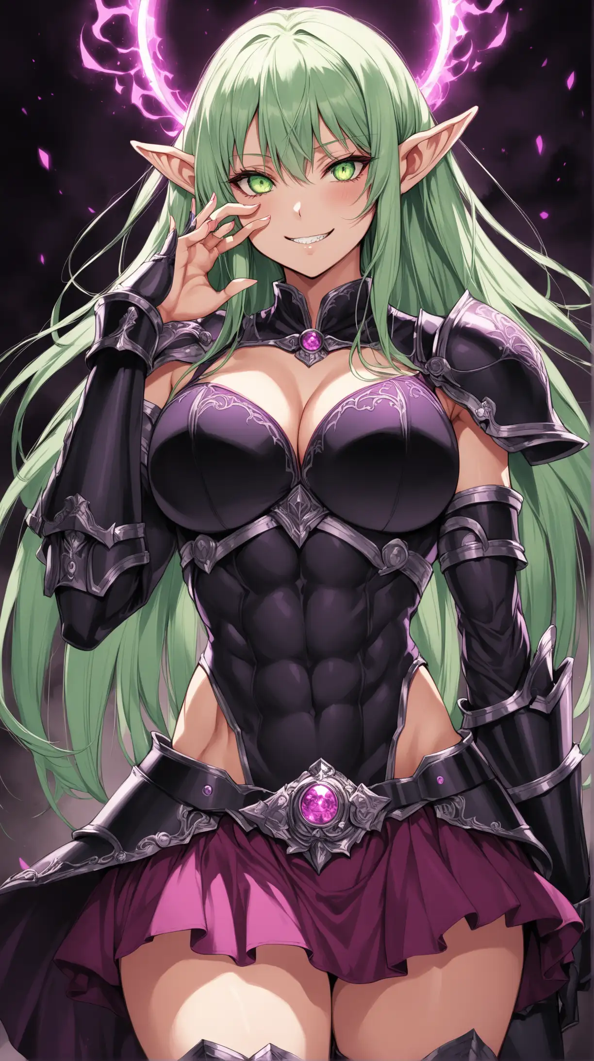 Formidable Female Elf with Yandere Aura in Gothic Armor