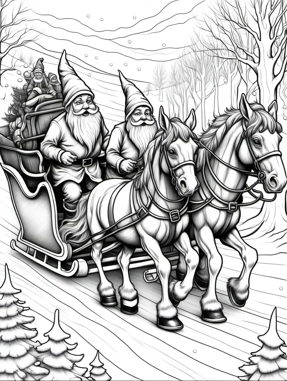 Gnomefilled Christmas Sleigh Coloring Page for Relaxation