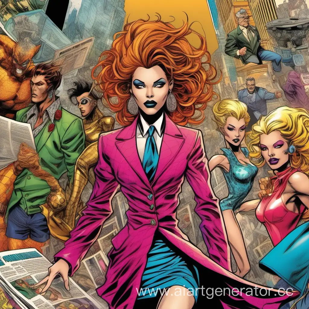 Extravagant Style: Slow-motion shots of people in vibrant outfits, with piercings and unusual hairstyles, emphasize the individuality of each. Scenes from comic book pages.