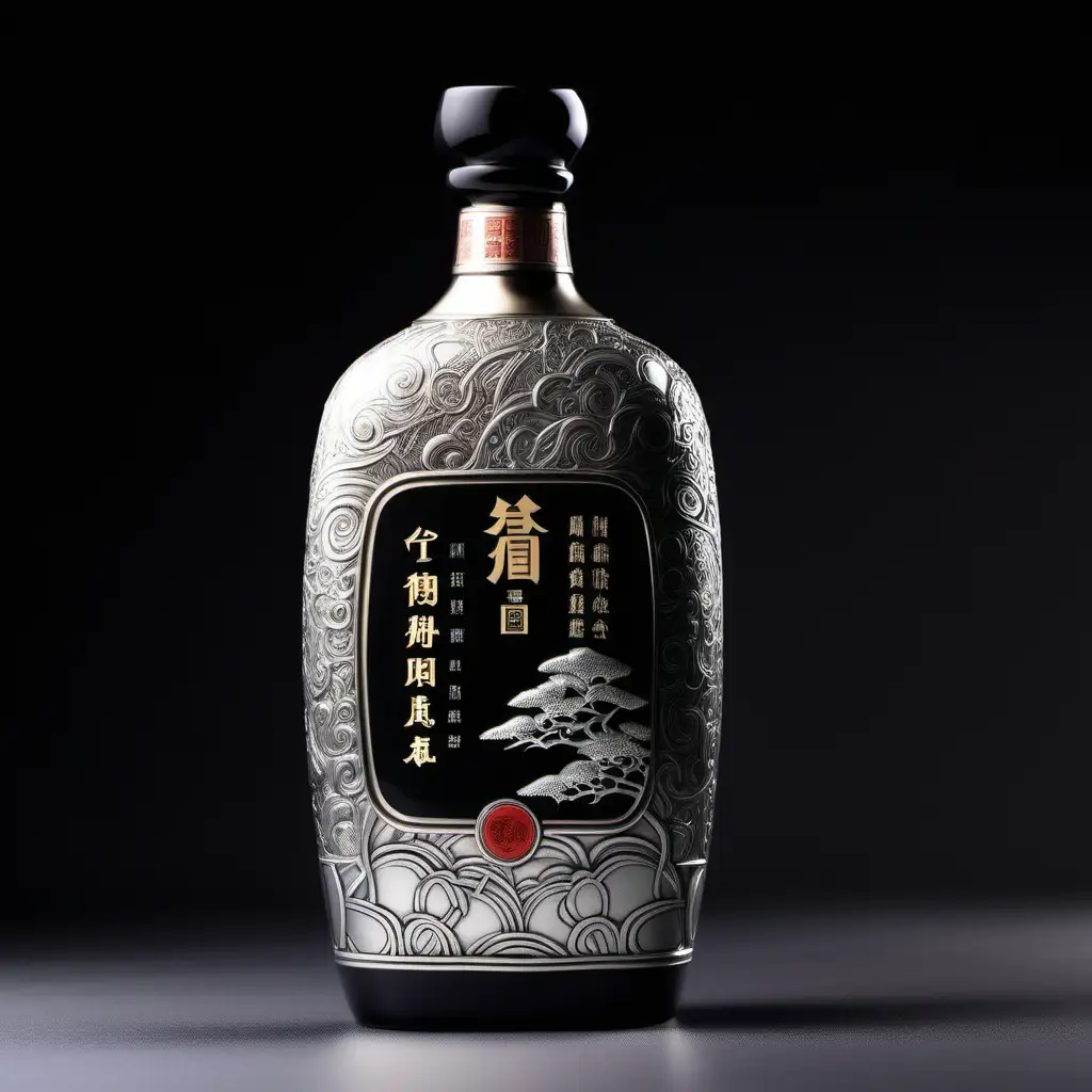 HighEnd 500ml Ceramic Taiwan Liquor Bottle Silver and Black Elegance