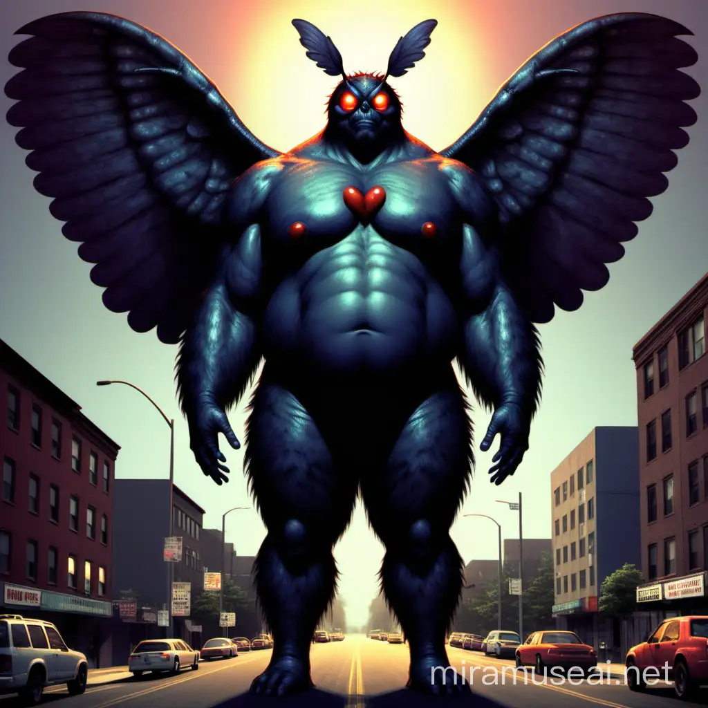 Himbo mothman, big, hot, dumb, good hearted