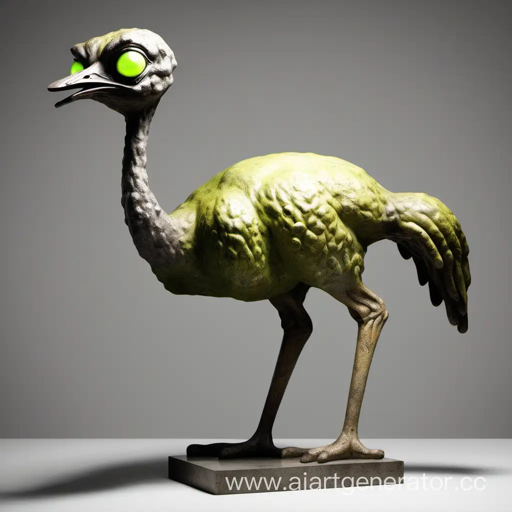 Статуя страуса с лаймовыми глазами в виде монстра