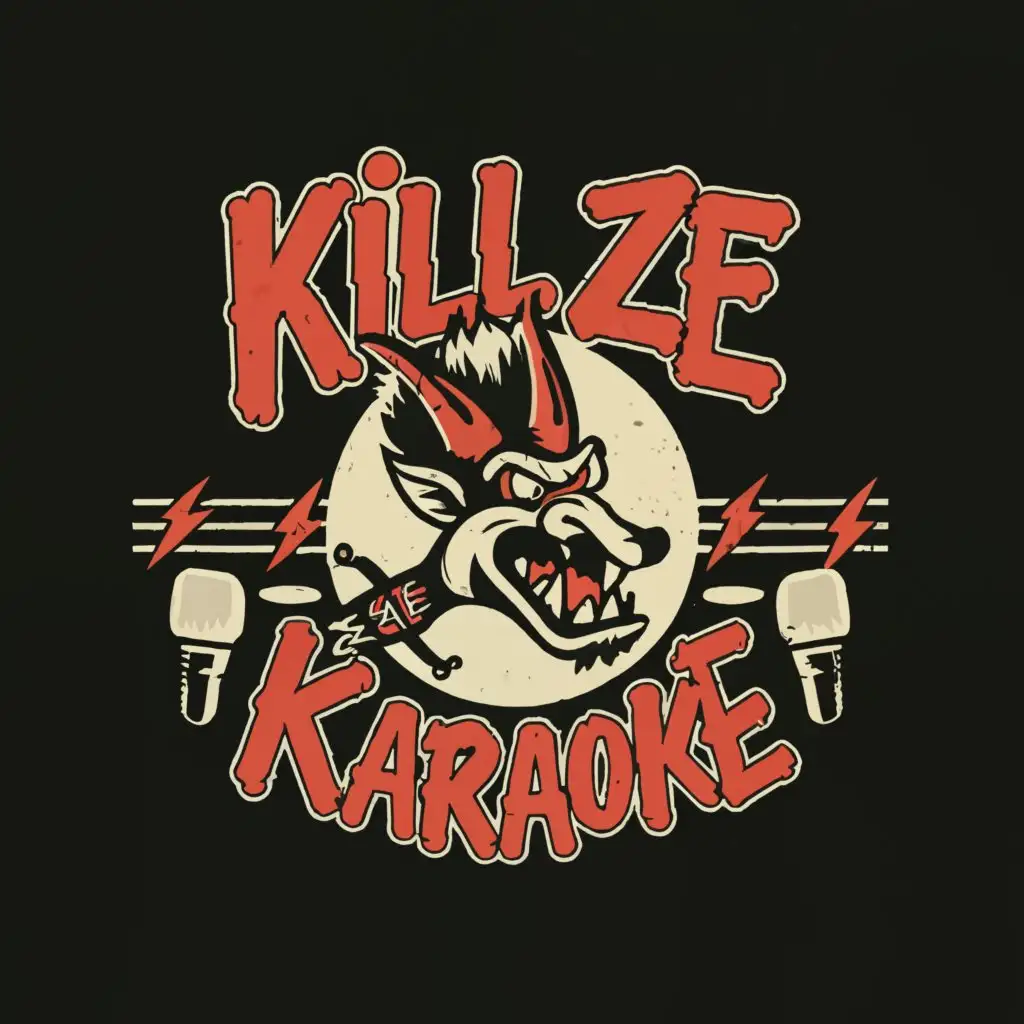 a logo design,with the text "Kill Ze Karaoke", main symbol:Music, band, mic, animal, punk, destroy,complex,be used in Animals Pets industry,clear background