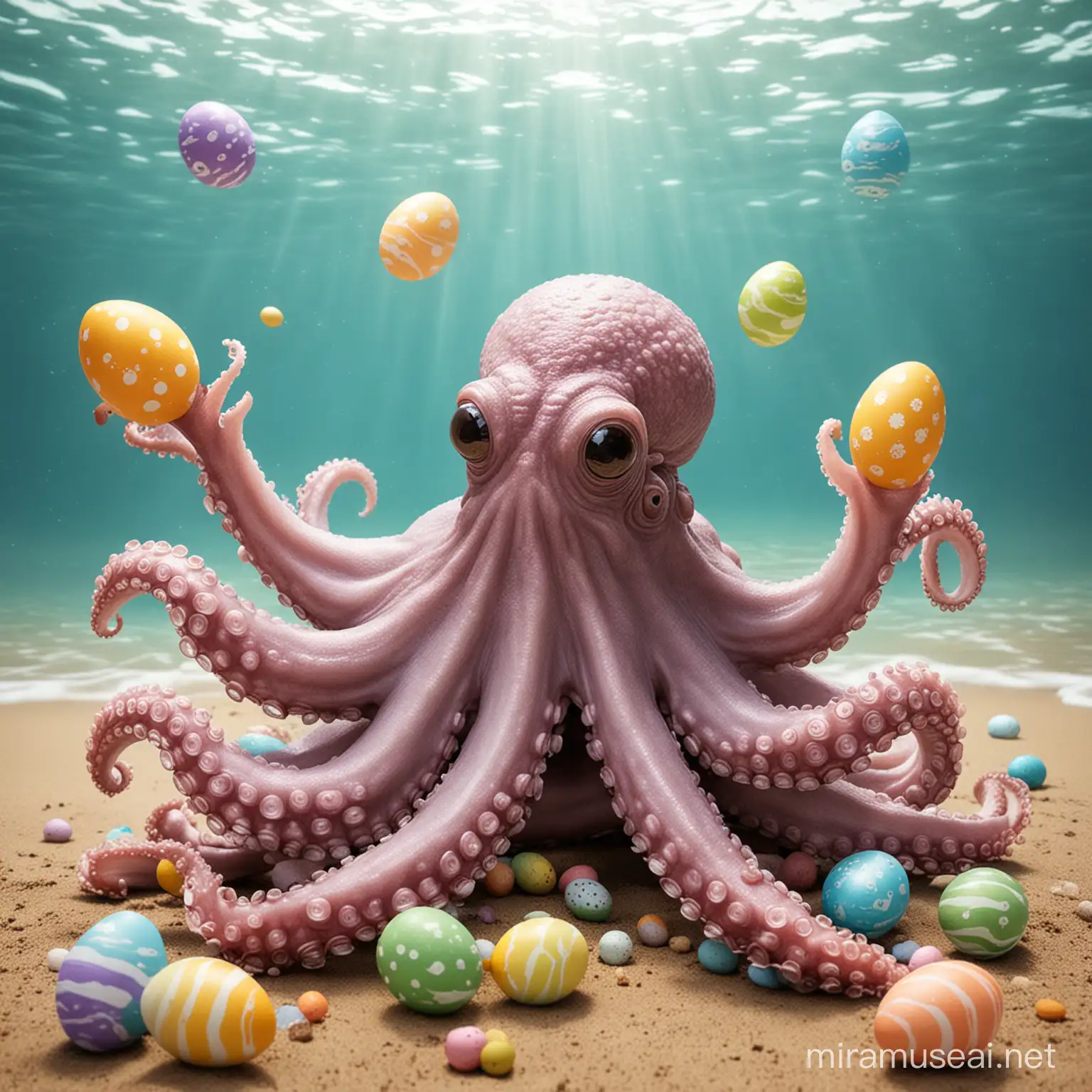 Easter Celebration Joyful Octopus with Colorful Eggs