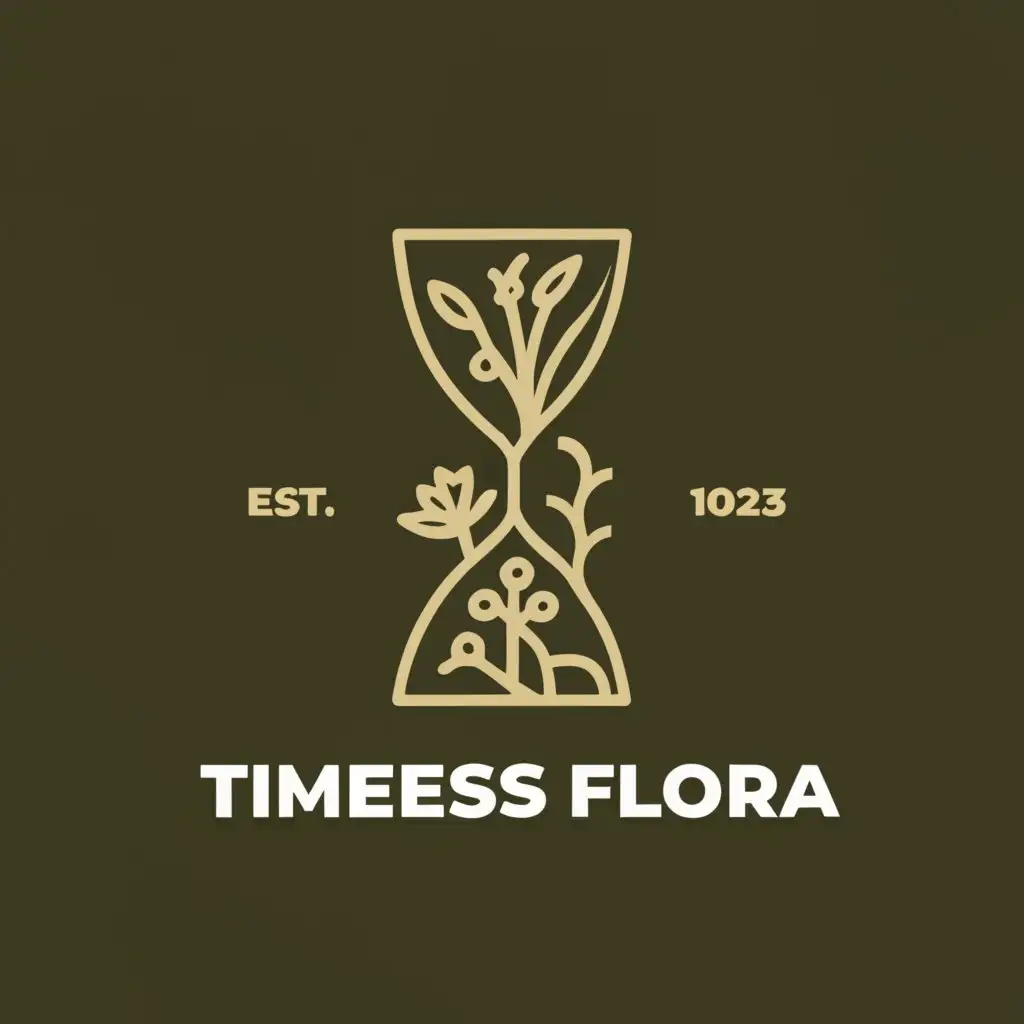 LOGO-Design-For-Timeless-Flora-Elegant-Hourglass-with-Botanical-Motif-on-a-Clear-Background