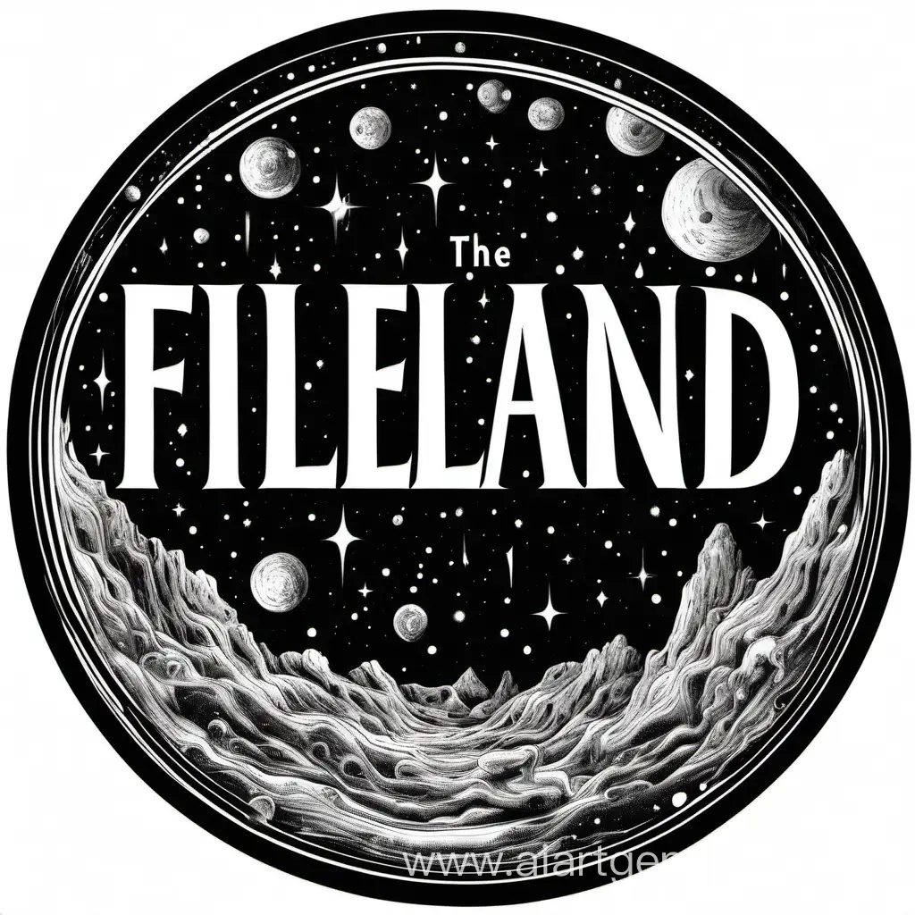 Надпись FileLand в чёрном кругу и с космической обводкой