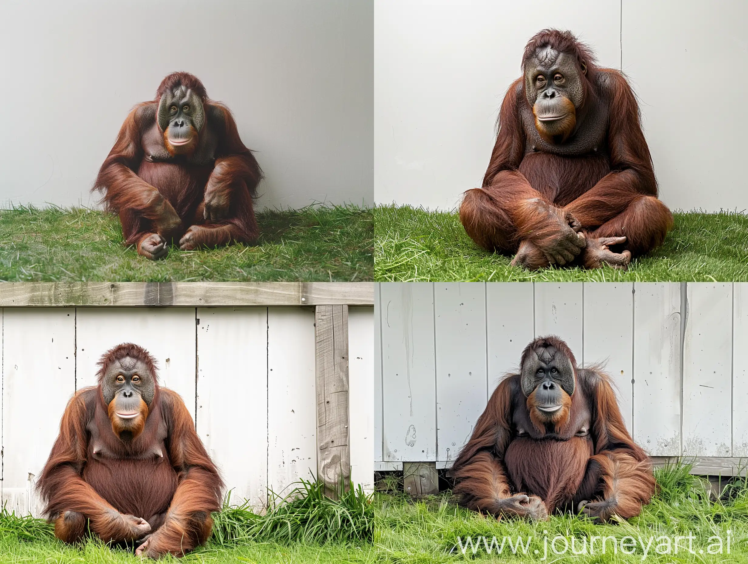 HyperRealistic-Orangutan-on-Grass-Against-White-Wall