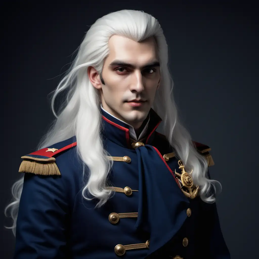 The son of Strahd von Zarovich, 30 years old, wearing a naval captain's uniform and with long white hair