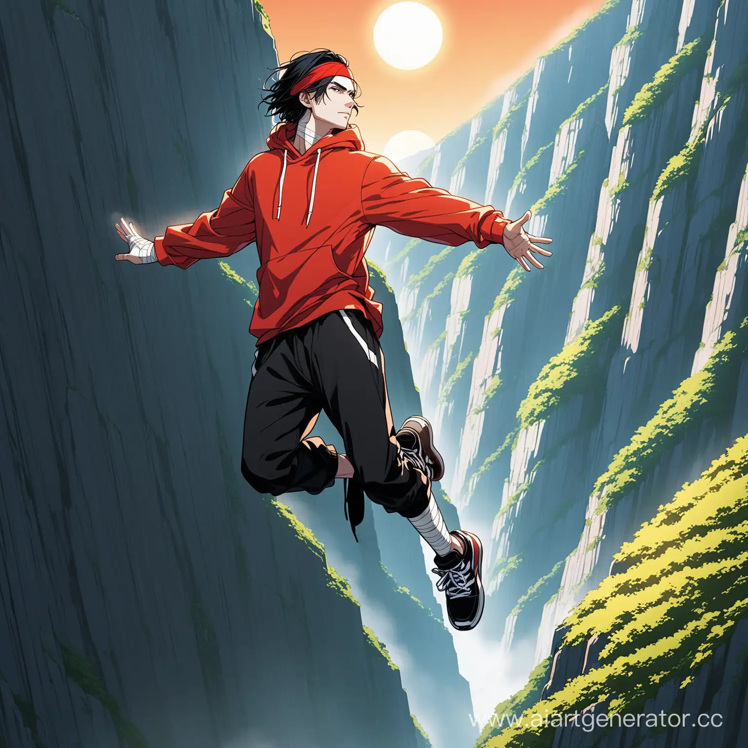 Athletic-Man-Descending-Steep-Mountain-Slope-Against-Limestone-Cliffs