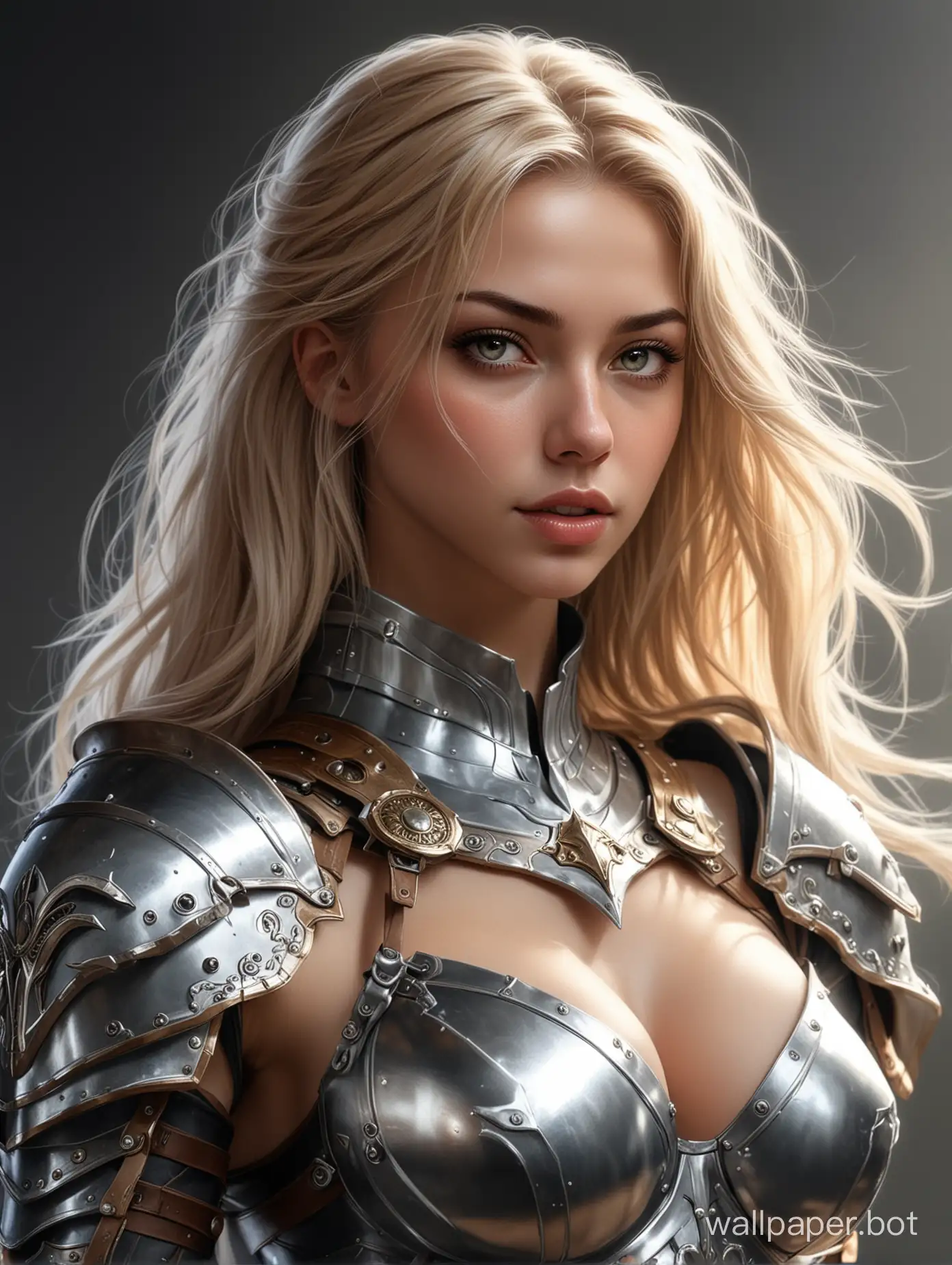 A sexual girl, with light hair, in sexual fantasy armor, realistic, clear and contrasting, high-quality drawing of the image and various details