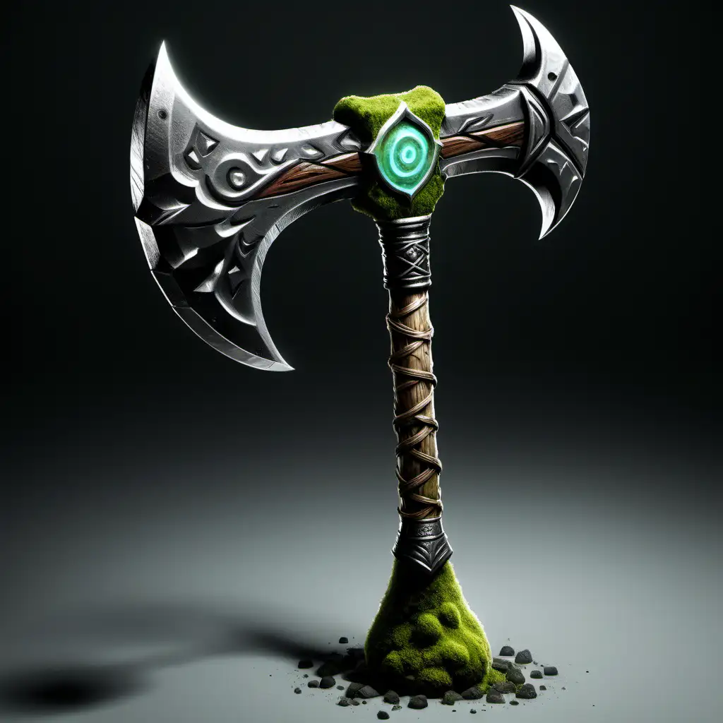 Mossy Earth Bender Warrior with Battle Axe Elemental Weapon Concept Art