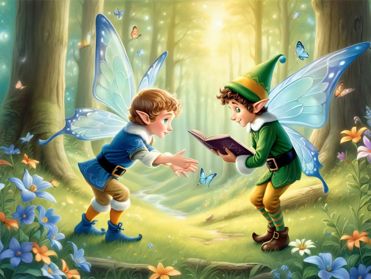 Curious Boy Meets Enchanting Elf in Whimsical Forest