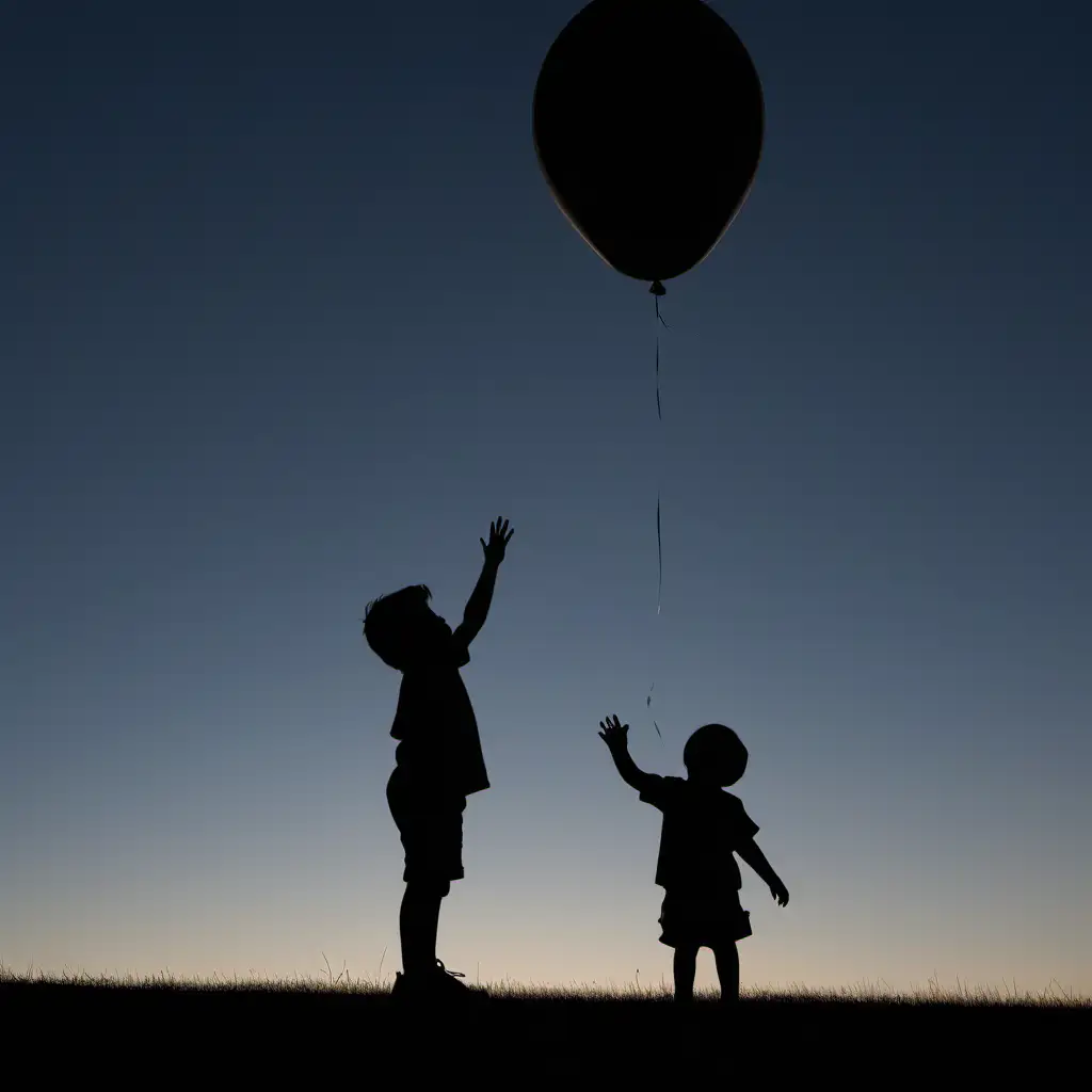 Child Releasing Balloon into Eerie Sky with Shadow