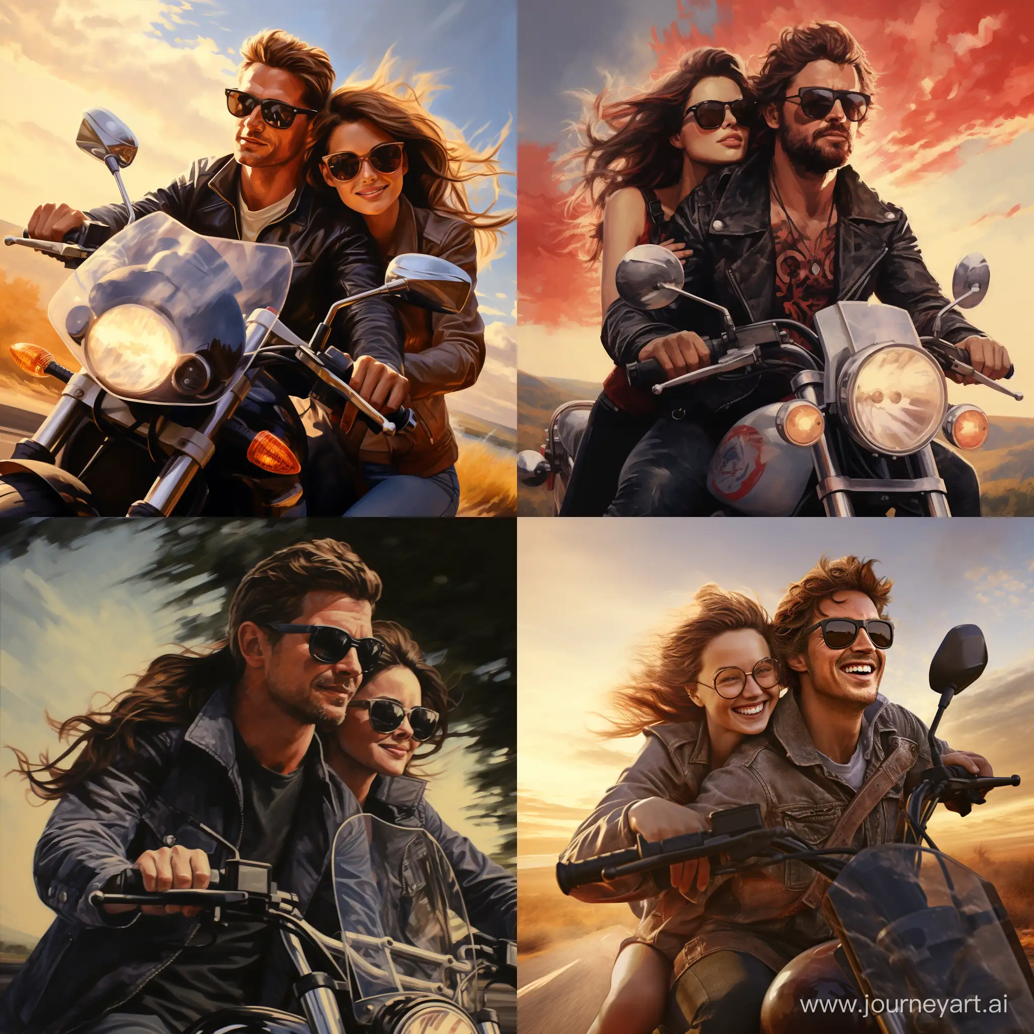 Adventurous-Couple-Riding-Motorcycle-Together-Romantic-Motorbike-Journey