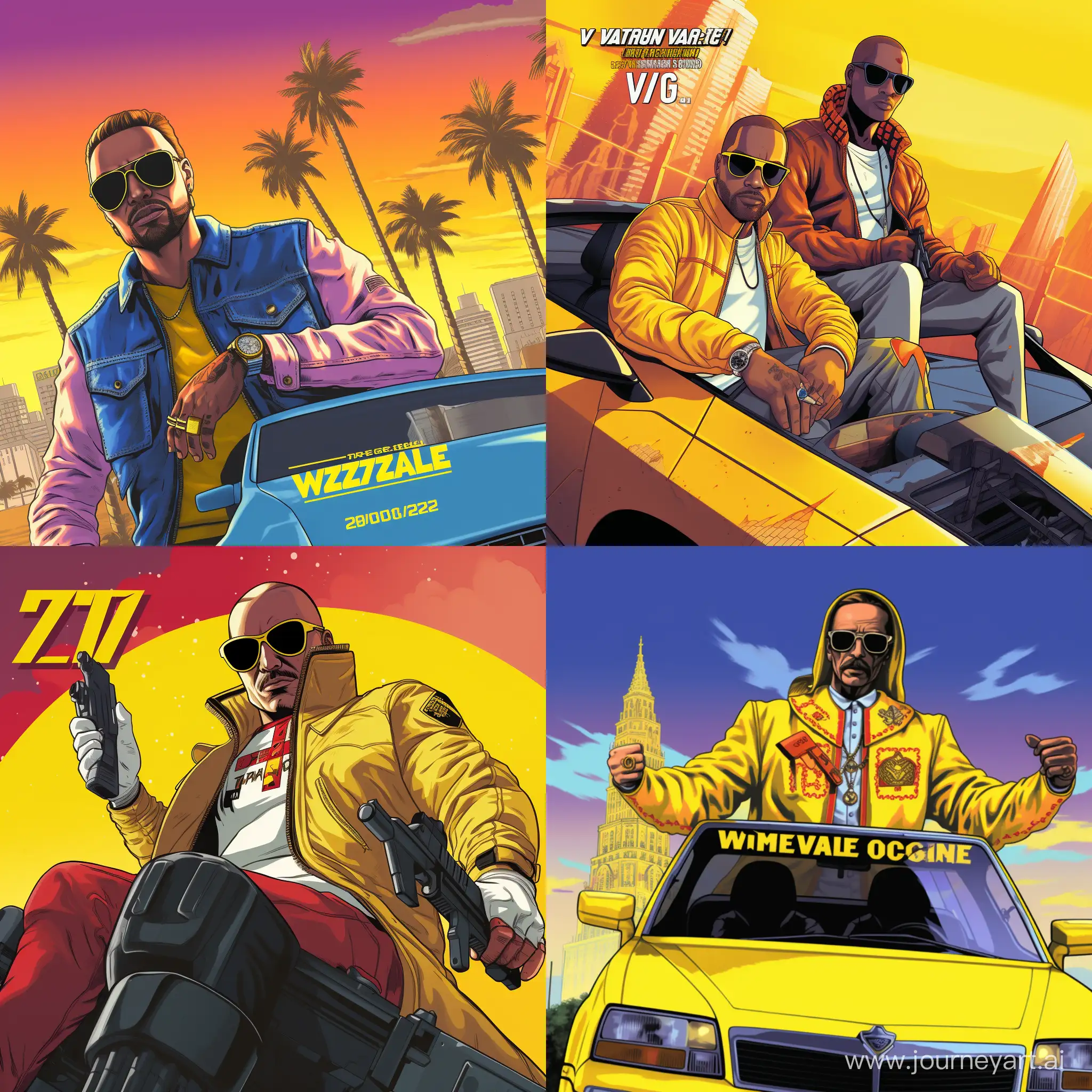 Make a fake game box cover for game "GTA: Vado Vice 2137" include the name on the cover, with view on night miami, with pope John Paul 2 (white guy with yellow face) wearing casual clothes and leather jacket