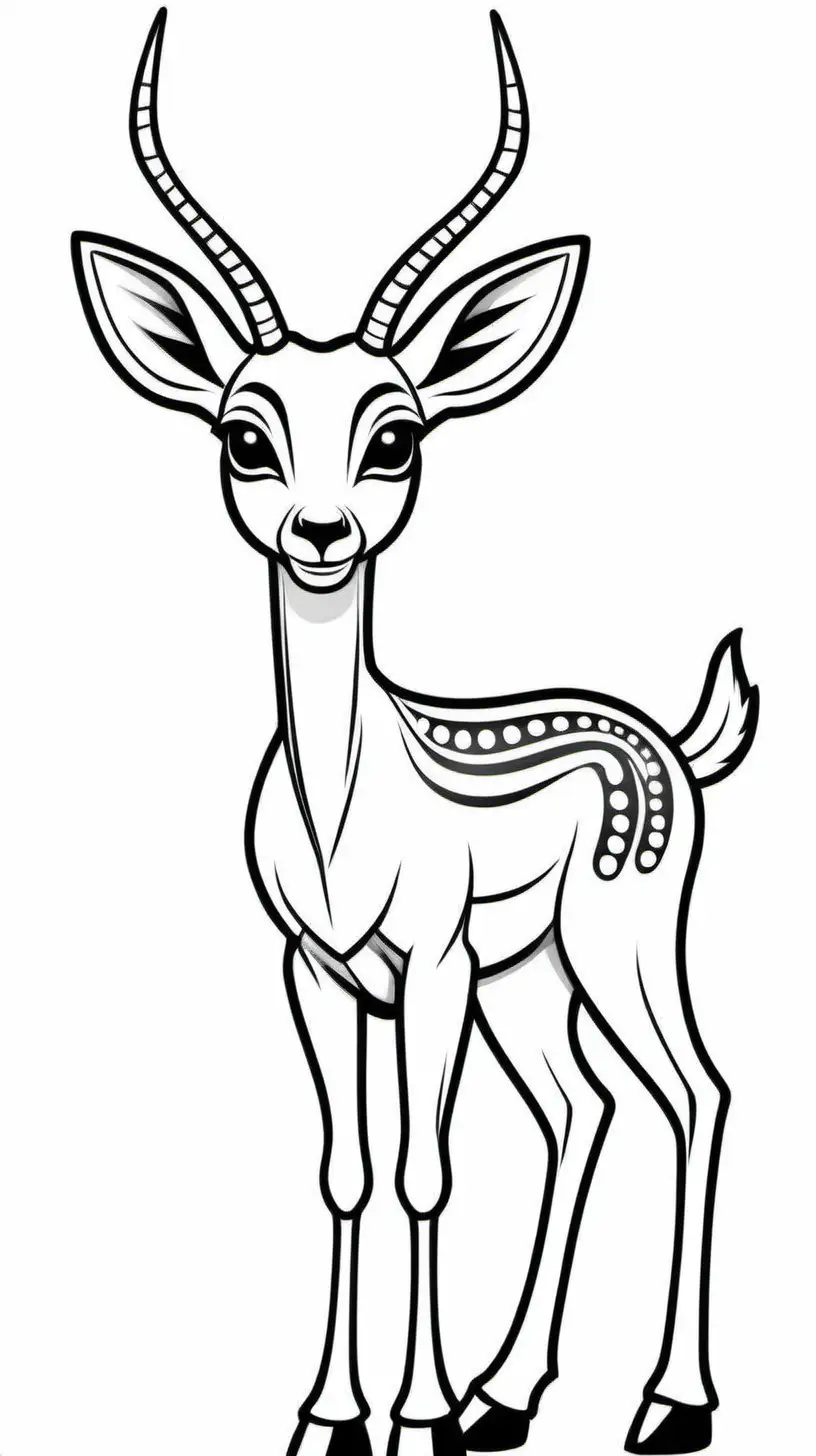 simple cute  impala
coloring page
line art
black and white
white background
no shadow or highlights