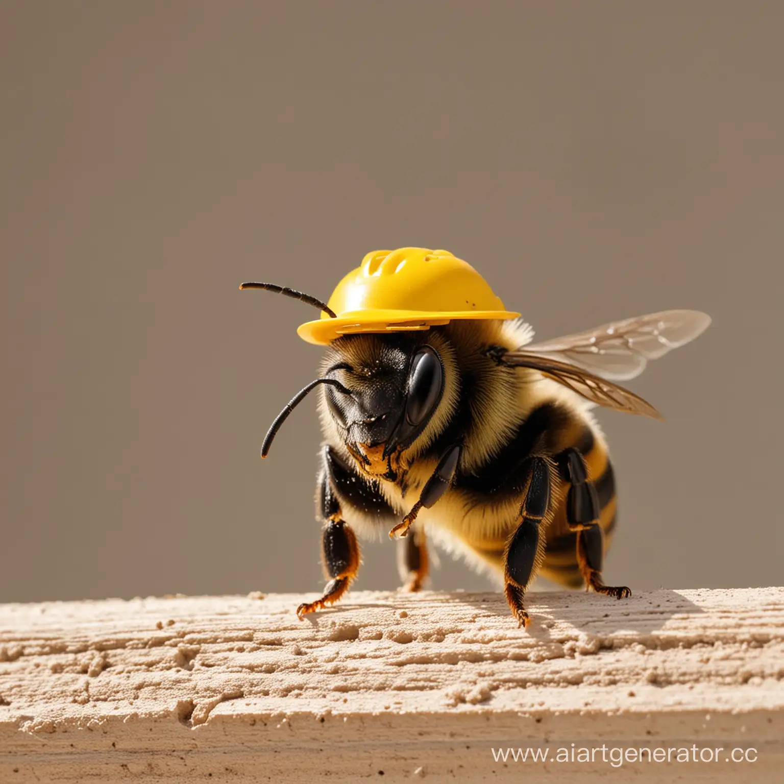 Busy-Bee-Wearing-a-Yellow-Construction-Helmet