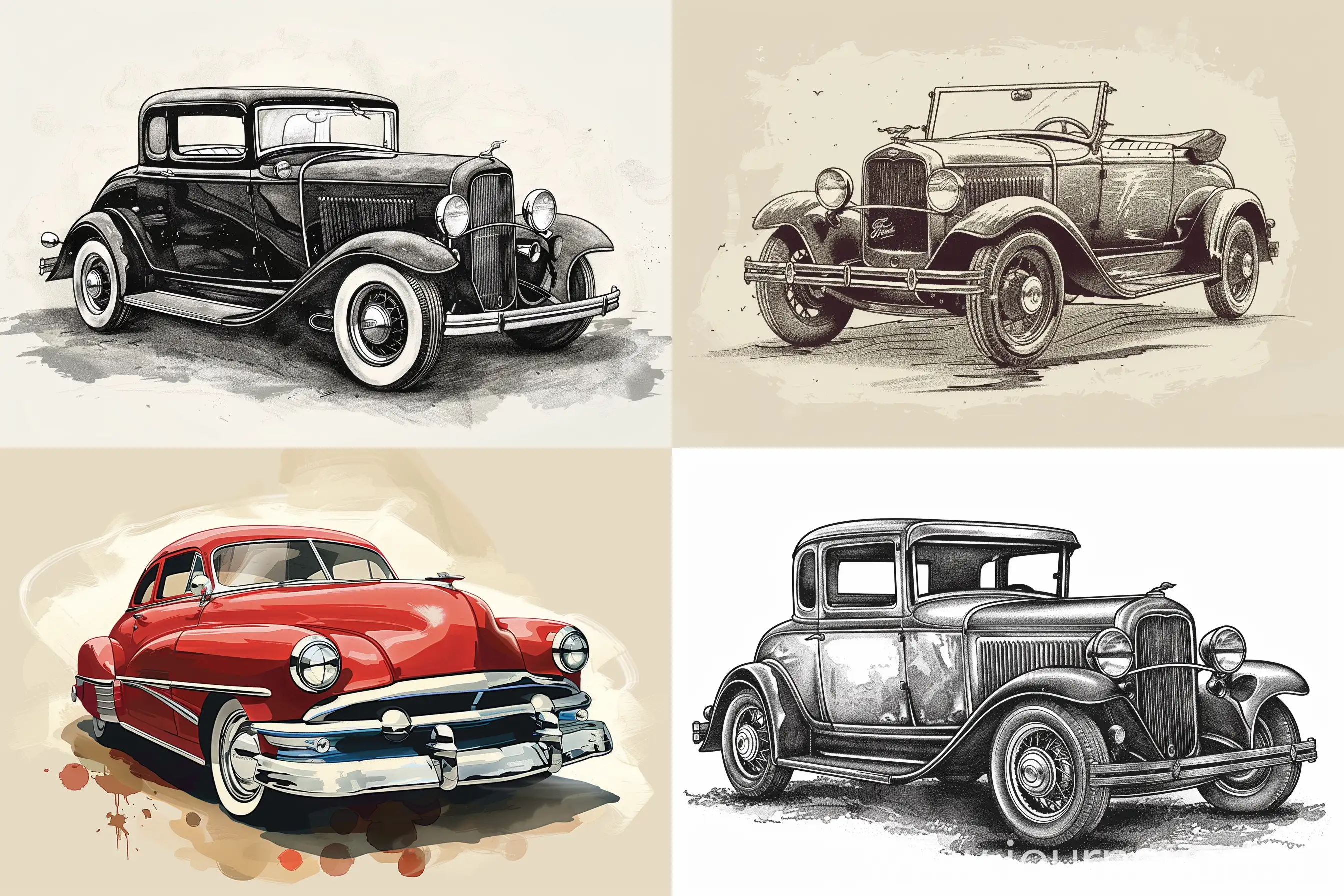 Vintage car ilustración  --ar 3:2 --q 2