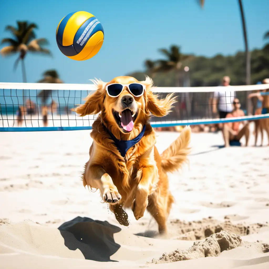 Golden Retriever Spiking Beach Volleyball with Style