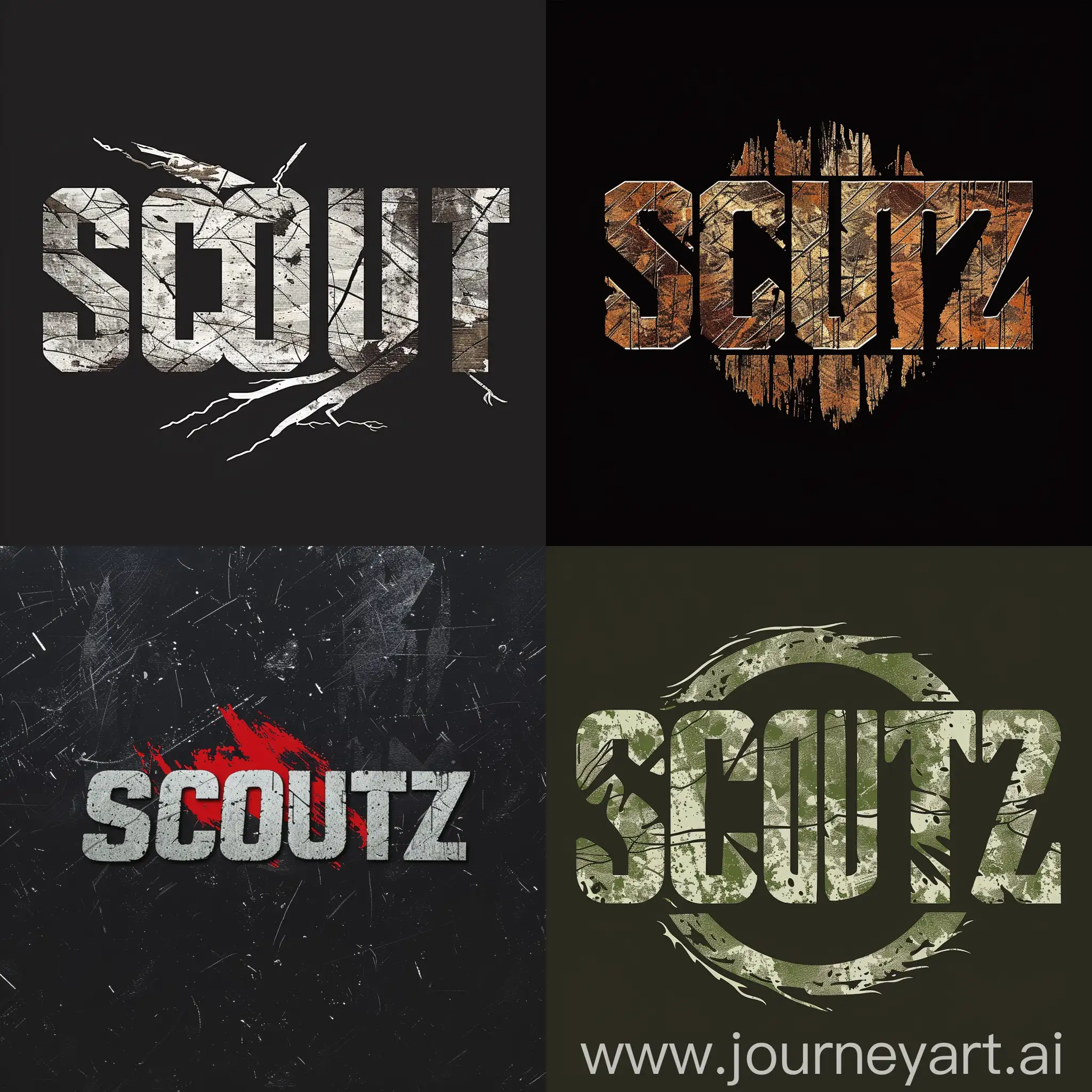 SCOUTZ logo, font Dharma Gothic M ExBold Italic, with a rugged, athletic appeal
