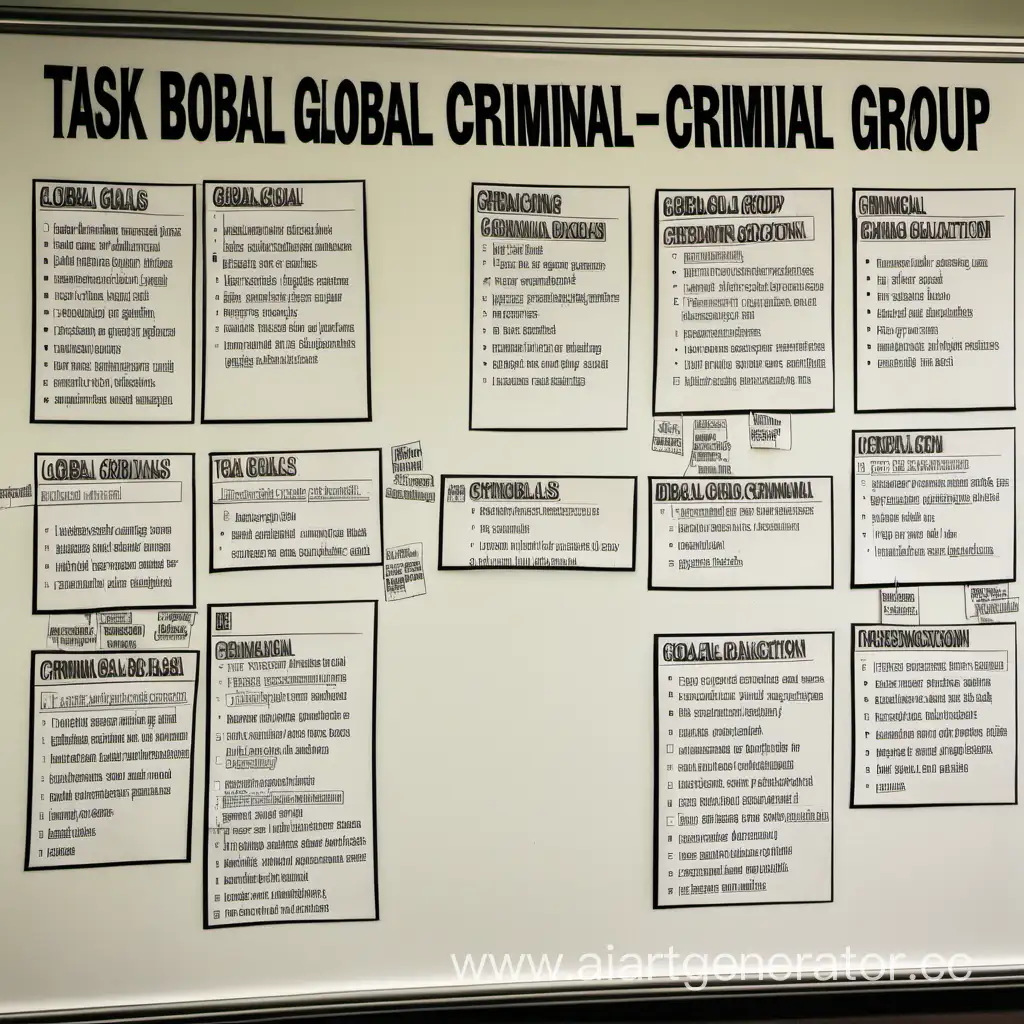 Доска задач на которой указаны глобальные цели криминальной группировки такие как наркотрафик, гандиллер, рекет