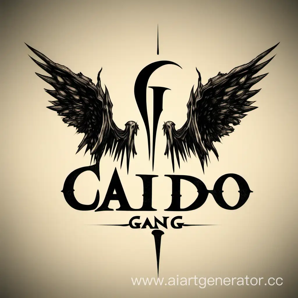 Minimalistic Gang Logo named "Caído", fallen angels, fight, Lucifer, Belial, Azazel, inspired by Gustave Dore 
