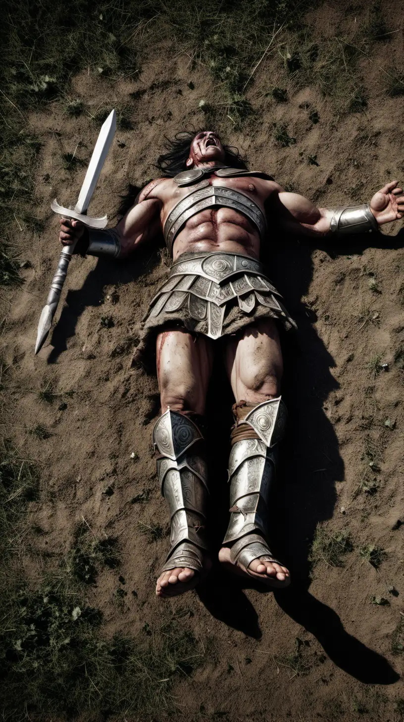 Massive Fallen Warrior Lies Defeated in Epic Battle Scene