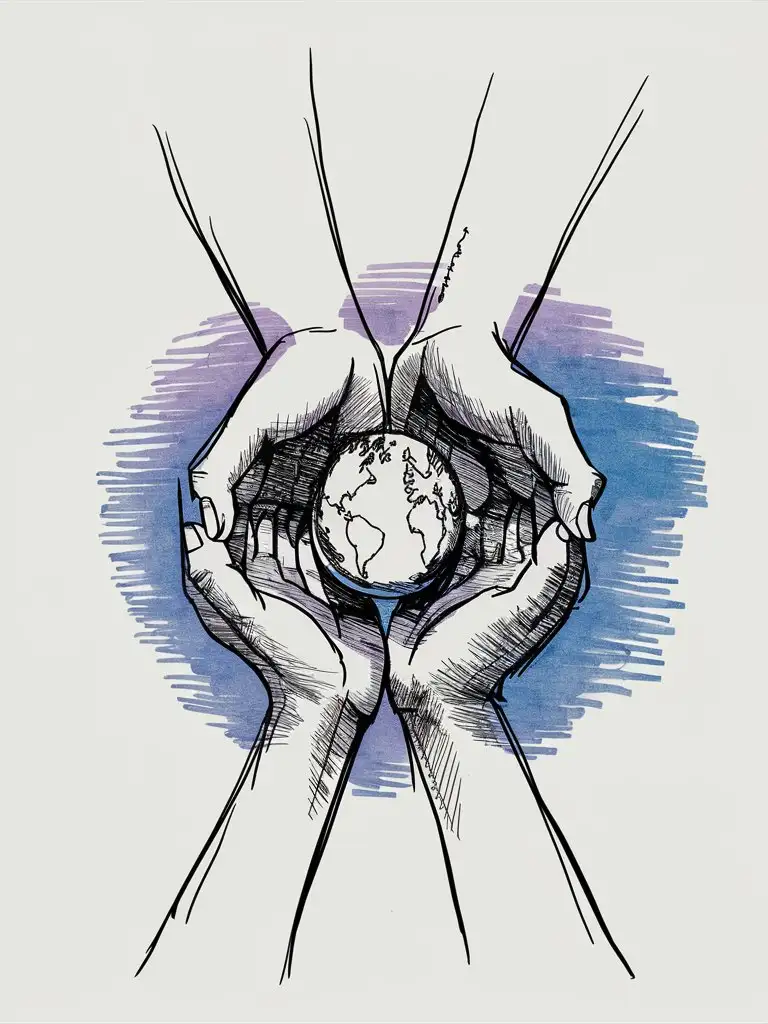 simple line sketch: hands protecting earth