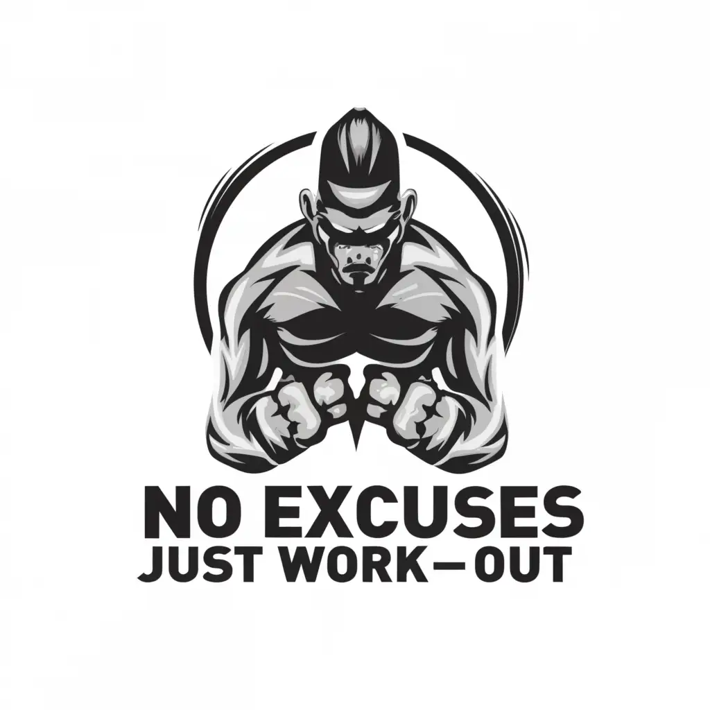 a logo design,with the text "no excuses,just work out", main symbol:warrior,Minimalistic,be used in Sports Fitness industry,clear background