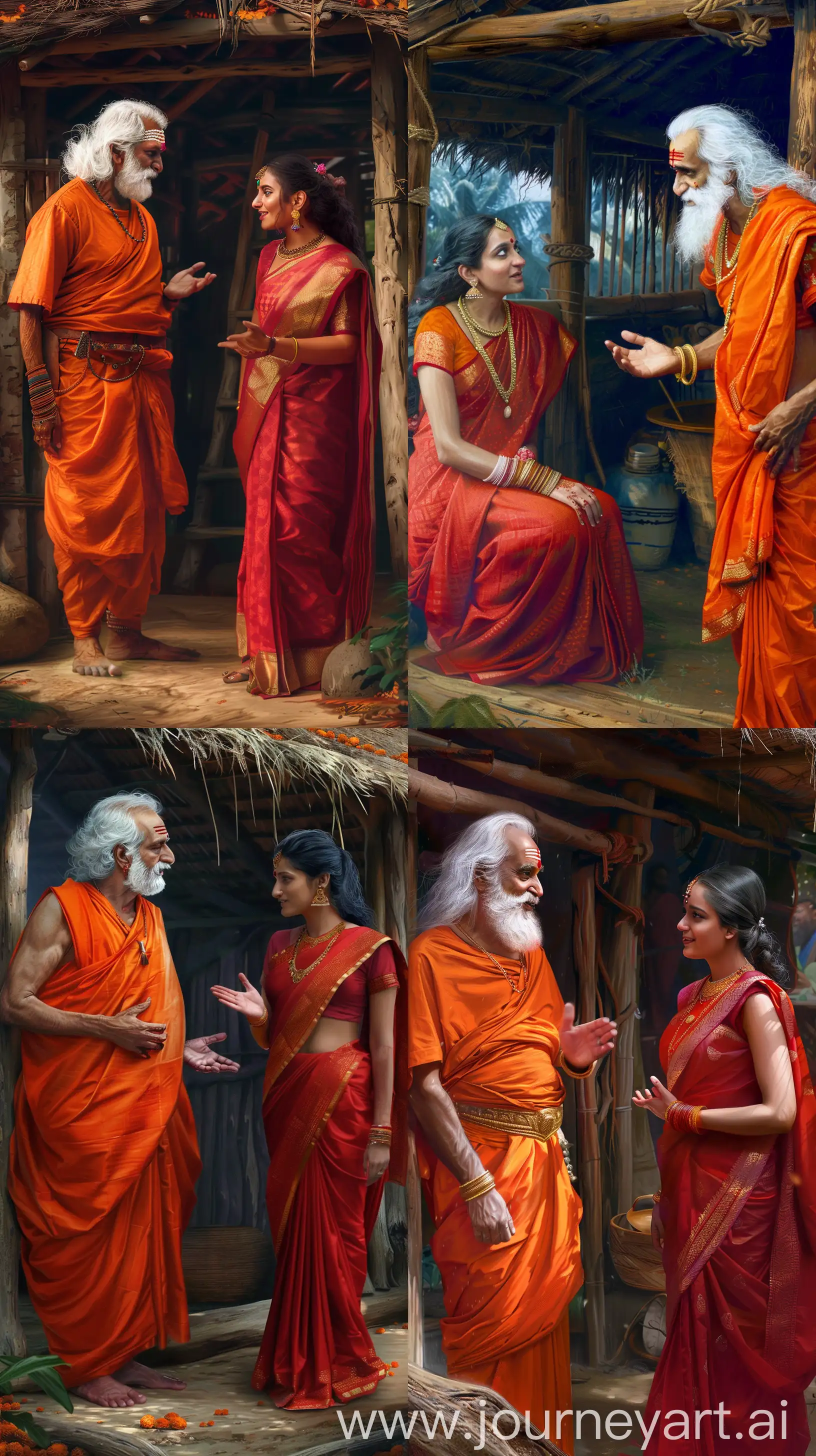 Serene-Conversation-Between-Indian-Sage-and-Woman-in-Red-Saree