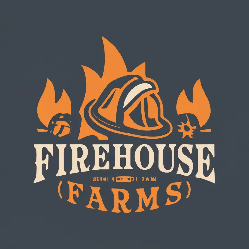 logo, Hemp Leaf Flames Fire Helmet Station Smoke, with the text "Firehouse Farms", typography