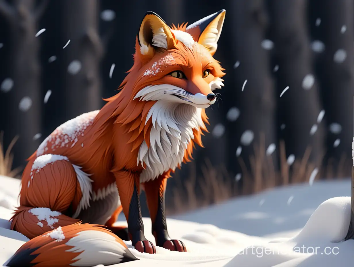 Majestic-Fox-Resting-Gracefully-on-Snowy-Landscape