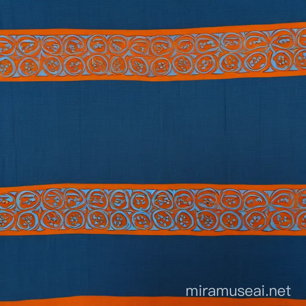 Block print with orange and blue colours on blue colour fabric