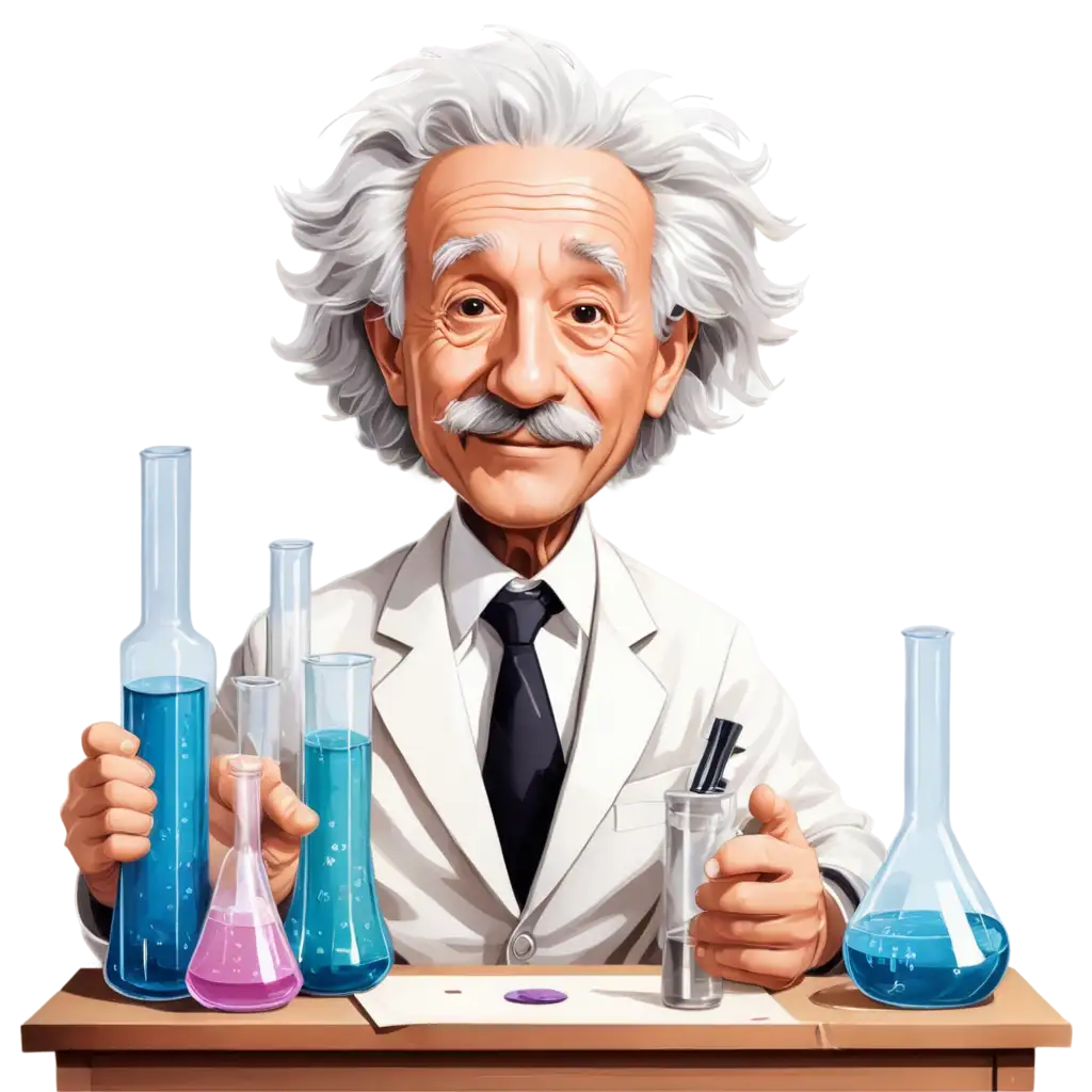 Albert-Einstein-Caricature-with-Lab-Glassware-HighQuality-PNG-Image