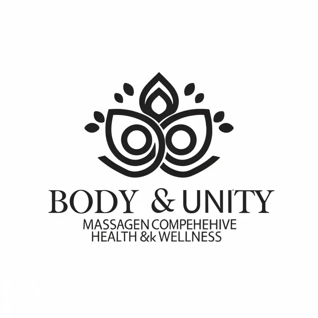 logo, massage black and white colour, with the text "Body & Unity Comprehensive Health & Wellness", typography, be used in Beauty Spa industry