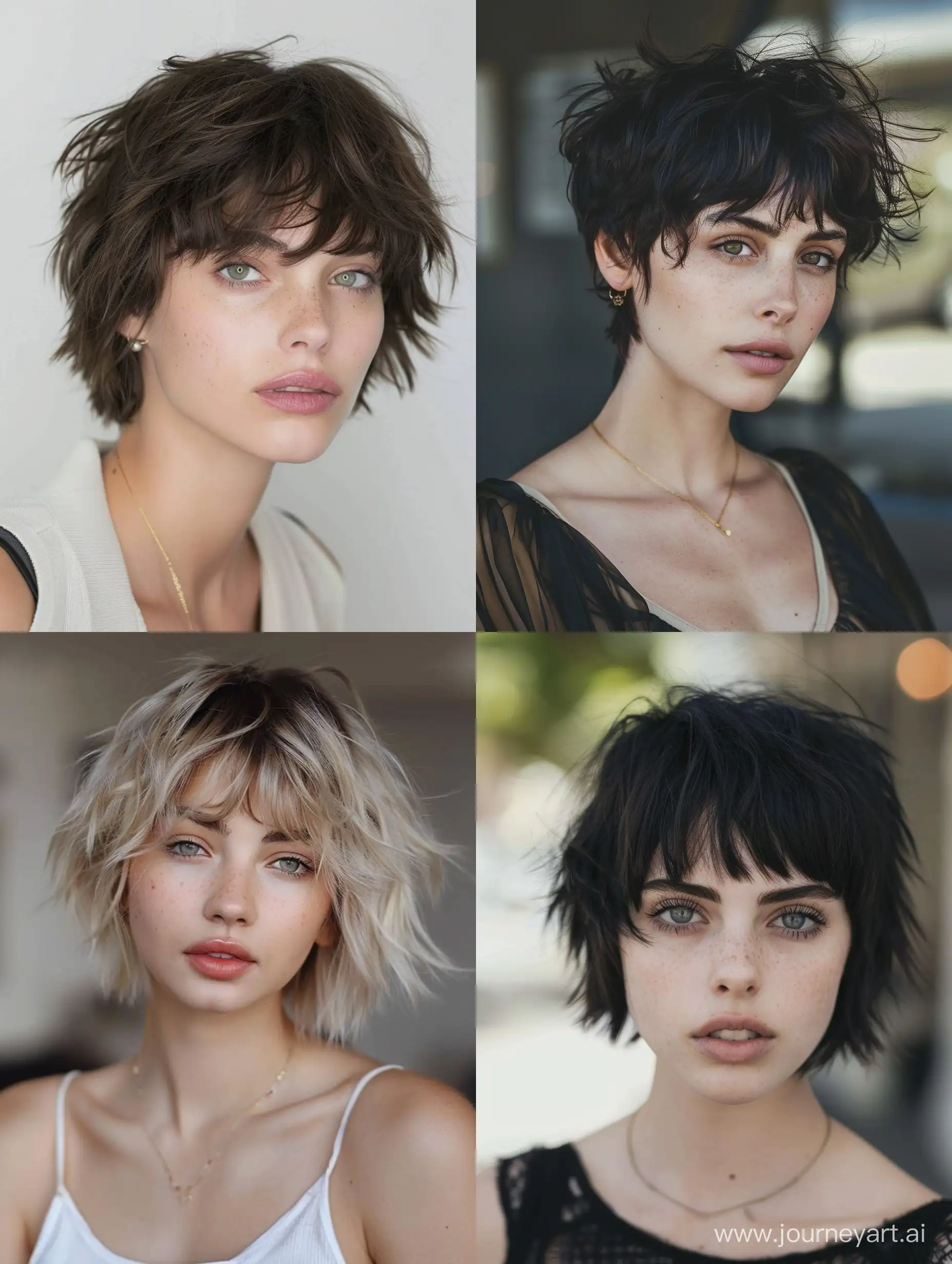 trendy wolf haircut short with bangs for women 2024 --v 6 --ar 3:4 --no 2477