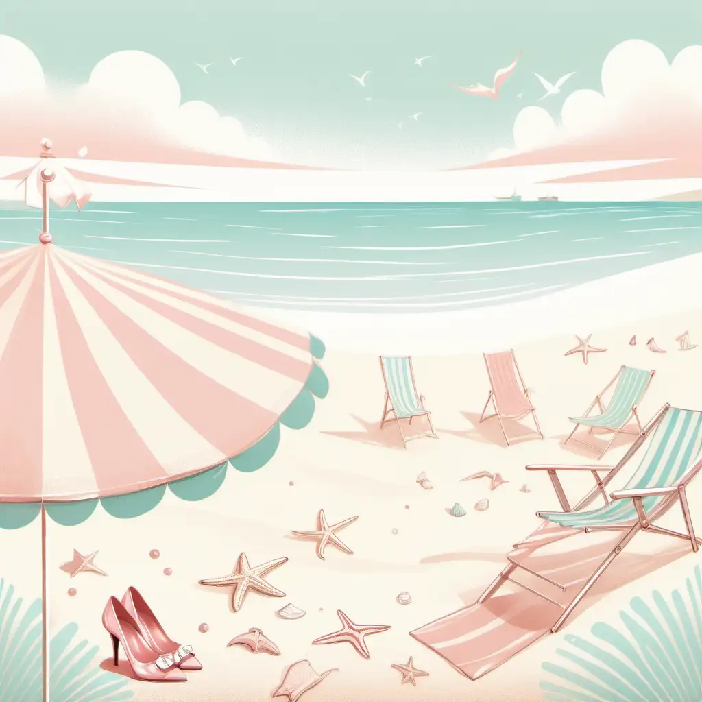 illustration, one coquette whimsical  
beach background ,element ,soft, pastel colors, incorporate a touch of vintage-inspired design, and focus on conveying a charming and flirtatious vibe