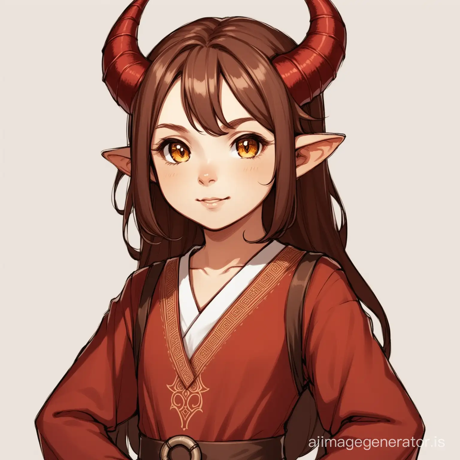 9year old tiefling girl red horns brown hair