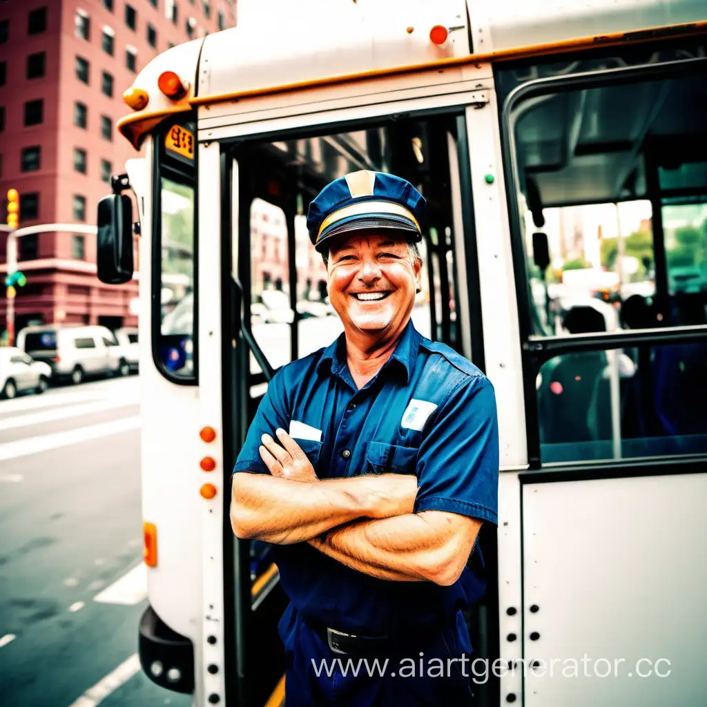 Cheerful and lively city bus driver.