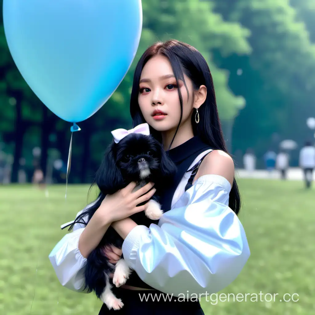 Jennie-of-Kpop-Group-Embraces-Tranquility-in-Rainy-Park-with-Adorable-Dog