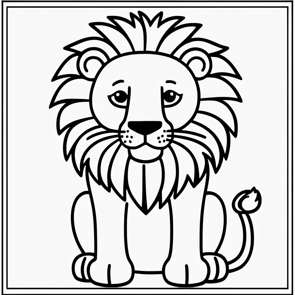 Simple black lines lion image for childrens colouring page 